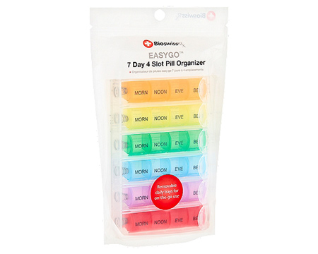 BioswissRX® EASYGO 7 Day 4 Slot Pill Organizer