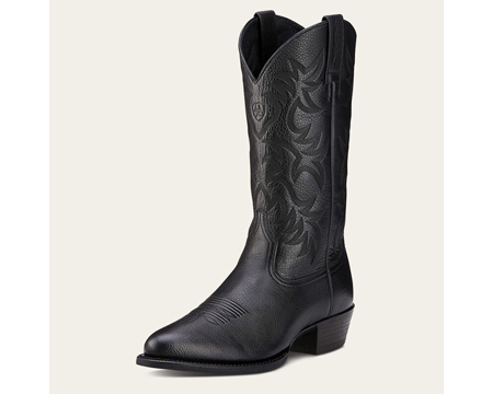 Ariat Men's Heritage R Toe Western Boot in Black Deertan