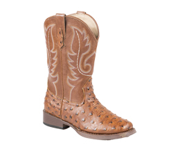 Roper Children's Faux Tan Leather Ostrich Print Western Boots