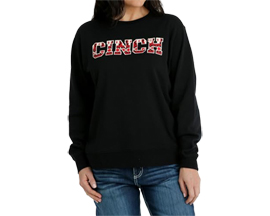 Cinch Women's Black & Red Logo Graphic Long Sleeve Sweatshirt Pullover