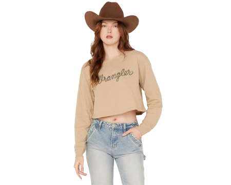 Wrangler Women's Rope Logo Boyfriend Crop Tee in Cream