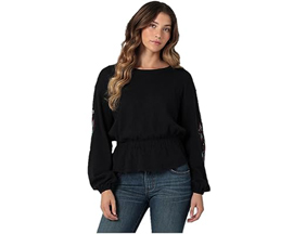 Wrangler Women's Gathered Waist Embroidered Sleeve Top