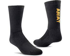 Ariat® Unisex Premium Ringspun Cotton Crew 3PK Large Socks - Black