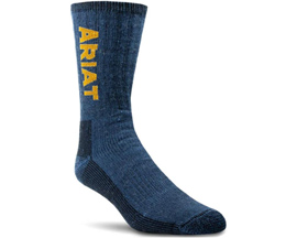 Ariat® Unisex Ultimate Thermal Wool Blend Work 2PK Medium Socks - Denim