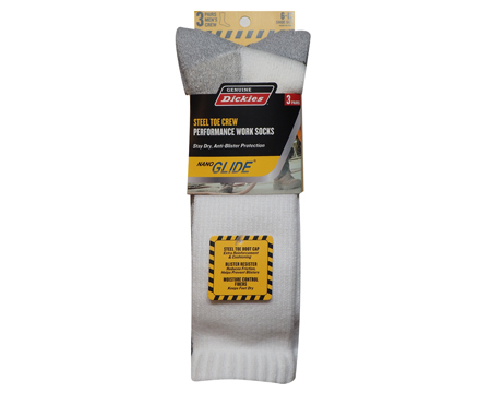 Dickies® Men's Steel Toe Crew Performance Work 3PK Socks - White