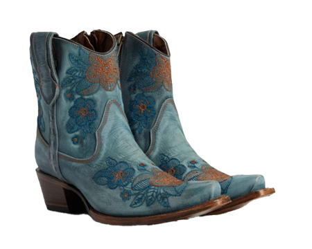 Circle G Women's Light Blue Floral Embroidered Western Snip Toe Booties