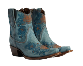 Circle G Women's Light Blue Floral Embroidered Western Snip Toe Booties