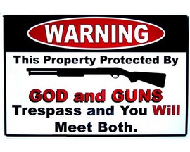 Signs 4 Fun® Metal Garage Sign - God and Guns Warning
