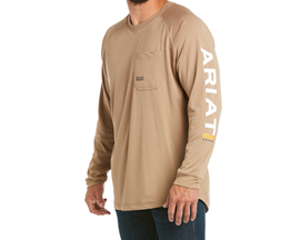 Ariat® Men's Rebar Heat Fighter Long Sleeve Khaki T-Shirt 