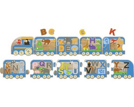 BeginAgain® Animal Parade Wooden Puzzle & Playset - Alphabet Train