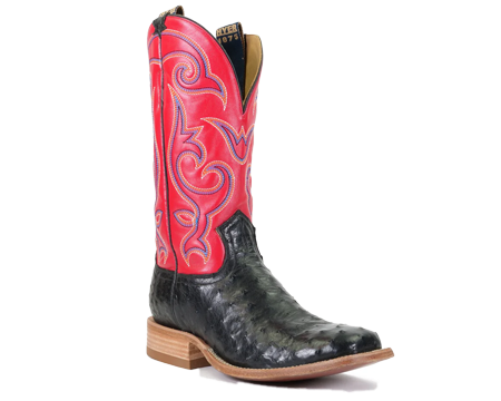 Hyer Men's 13" Jetmore Ostrich  Western Boot in Black/Red