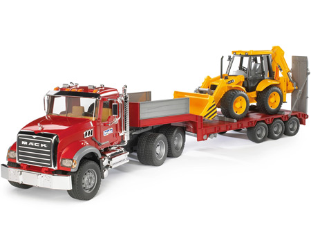 Bruder® Mack® Granite Flatbed Truck with JCB® Loader Backhoe