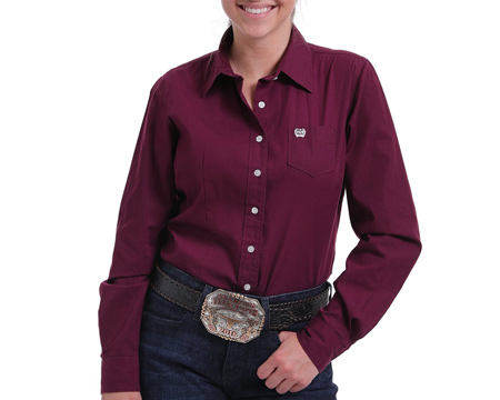 Cinch® Women's Button-Down Long Sleeve Western Shirt - Solid Burgundy