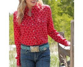 Cruel® Denim Women's Brand Print Button-Down Long Sleeve Dress Shirt - Red