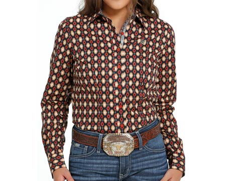 Cinch® Women's Southwest Print Button-Down Long Sleeve Western Shirt - Navy