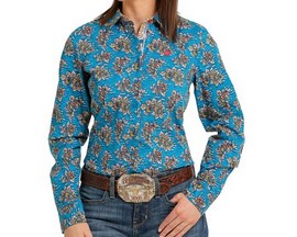 Cinch® Women's Floral Print Button-Down Long Sleeve Western Shirt - Blue