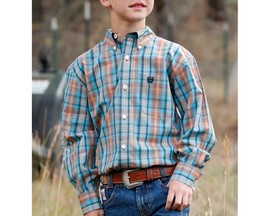 Cinch® Boy's Plaid Button-Down Long Sleeve Western Shirt - Blue & Orange
