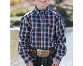 Cinch® Boy's Plaid Button-Down Long Sleeve Western Shirt - Navy