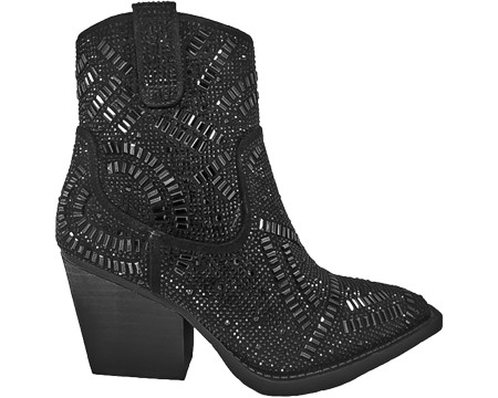Very G Women's Maze Black on Black Rhinestone Ankle Boots