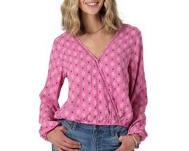 Wrangler® Women's Retro Surplice Long Sleeve Top - Pink