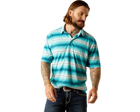 Ariat®  Men's All Over Print Polo Shirt - Peacock Blue 2