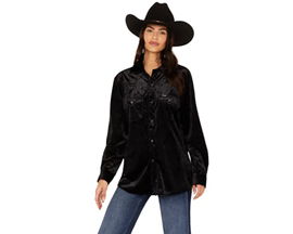 Wrangler® Women's Retro Boyfriend Fit Velvet Long Sleeve Shirt - Black
