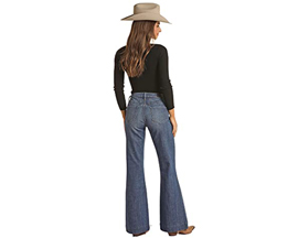 Rock & Roll® Women's Cowgirl Midrise Trouser Front Jean - Blue