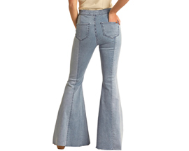 Rock & Roll® Women's Cowgirl Two-Tone Bell Bottom Jeans - Light Blue