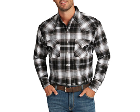 Ely Walker® Men's Flannel Long Sleeve Button Up Shirt - Black / White