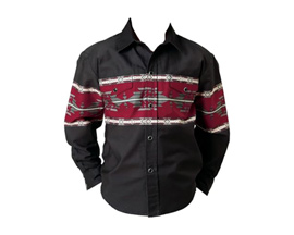 Roper® Boy's Aztec Border Long Sleeve Western Shirt - Black