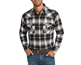 Ely Walker® Men's Flannel Long Sleeve Button Up Shirt - Black / White