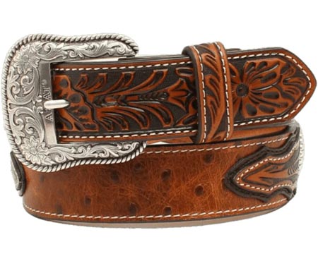 Ariat® Men's Ostrich Print Leather Western Belt - Brown