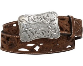 3-D® Women's Distressed Floral Filigree Western Belt - Dark Tan