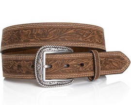 Ariat® Men's Floral Tooled Double Stitch Leather Western Belt - Brown