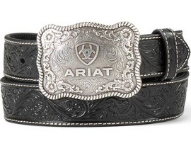 Ariat® Men's Floral Embossed Leather Western Belt - Black