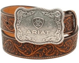Ariat® Men's Floral Embossed Leather Western Belt - Brown