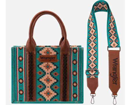 Wrangler® Women's Aztec Crossbody Canvas Tote - Turquoise
