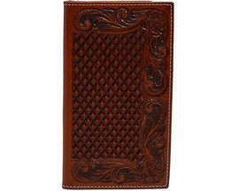 Ariat® Men's Rodeo Basketweave Floral Embossed Leather Wallet - Brown