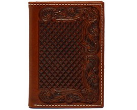 Ariat® Men's Trifold Basketweave Floral Embossed Leather Wallet - Brown