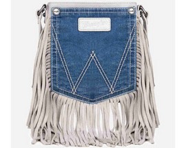 Wrangler® Women's Leather Fringe Denim Pocket Crossbody Bag - Beige
