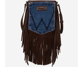 Wrangler® Women's Leather Fringe Denim Pocket Crossbody Bag - Coffee