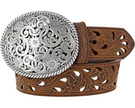 Tony Lama® Women's Pierced Floral Filigree Western Belt - Bark