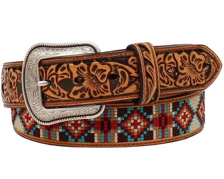 3D® Men's Tooled Diamond Embroidered Western Belt - Tan