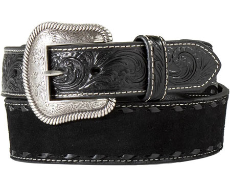 Nocona® Men's Roughout & Floral Western Belt - Black