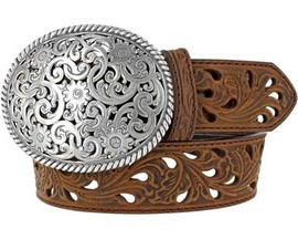 Tony Lama® Women's Pierced Floral Filigree Western Belt - Bark