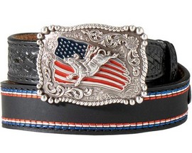 3D® Boy's American Flag Hand Tooled Western Belt - Black
