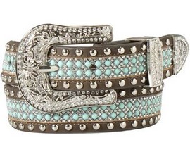 Angel Ranch® Girl's Beaded Inlay Western Belt - Turquoise & Brown