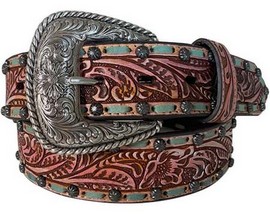 Gem Dandy® Women's Painted Floral Tooled Western Belt - Brown