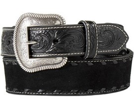 Nocona® Men's Roughout & Floral Western Belt - Black