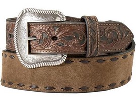 Nocona® Men's Roughout & Floral Western Belt - Brown